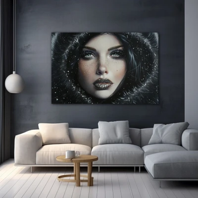 Wall Art titled: Ancestral Sparkle in a  format with: white, Grey, and Black Colors; Decoration the Grey Walls wall