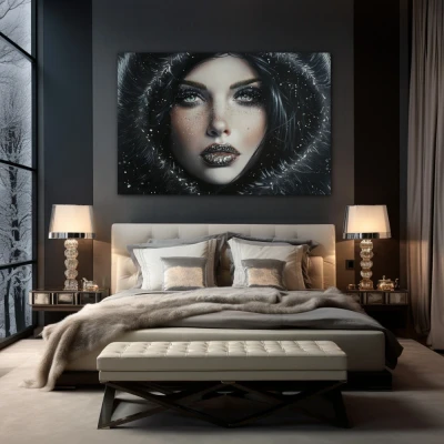 Wall Art titled: Ancestral Sparkle in a  format with: white, Grey, and Black Colors; Decoration the Bedroom wall