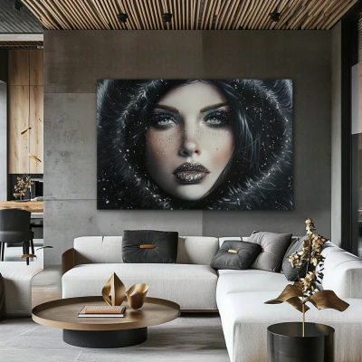 Wall Art titled: Ancestral Sparkle in a  format with: white, Grey, and Black Colors; Decoration the Living Room wall
