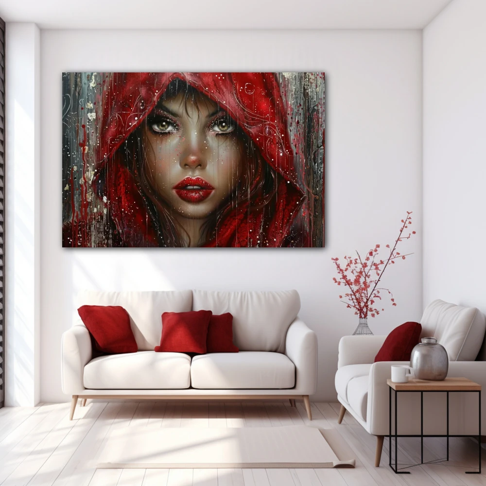 Wall Art titled: The Red Queen in a Horizontal format with: Grey, Brown, and Red Colors; Decoration the White Wall wall