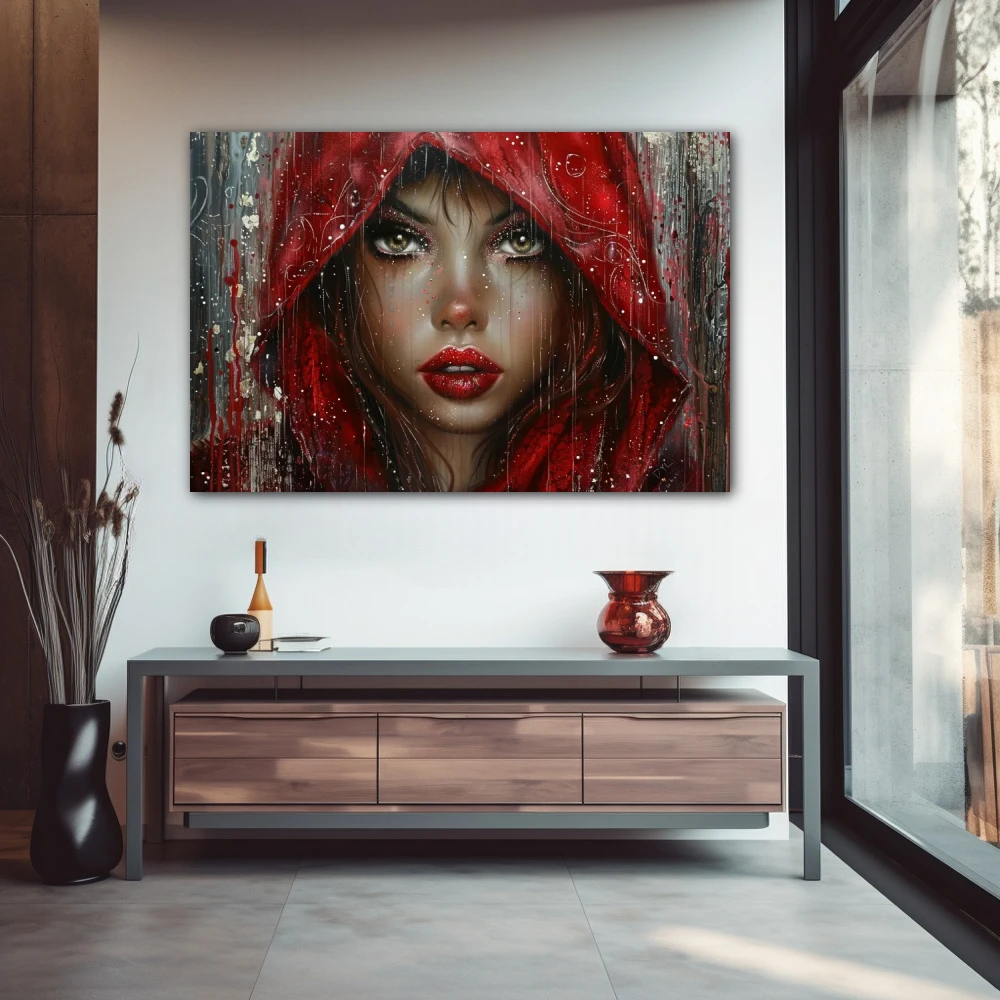 Wall Art titled: The Red Queen in a Horizontal format with: Grey, Brown, and Red Colors; Decoration the Entryway wall