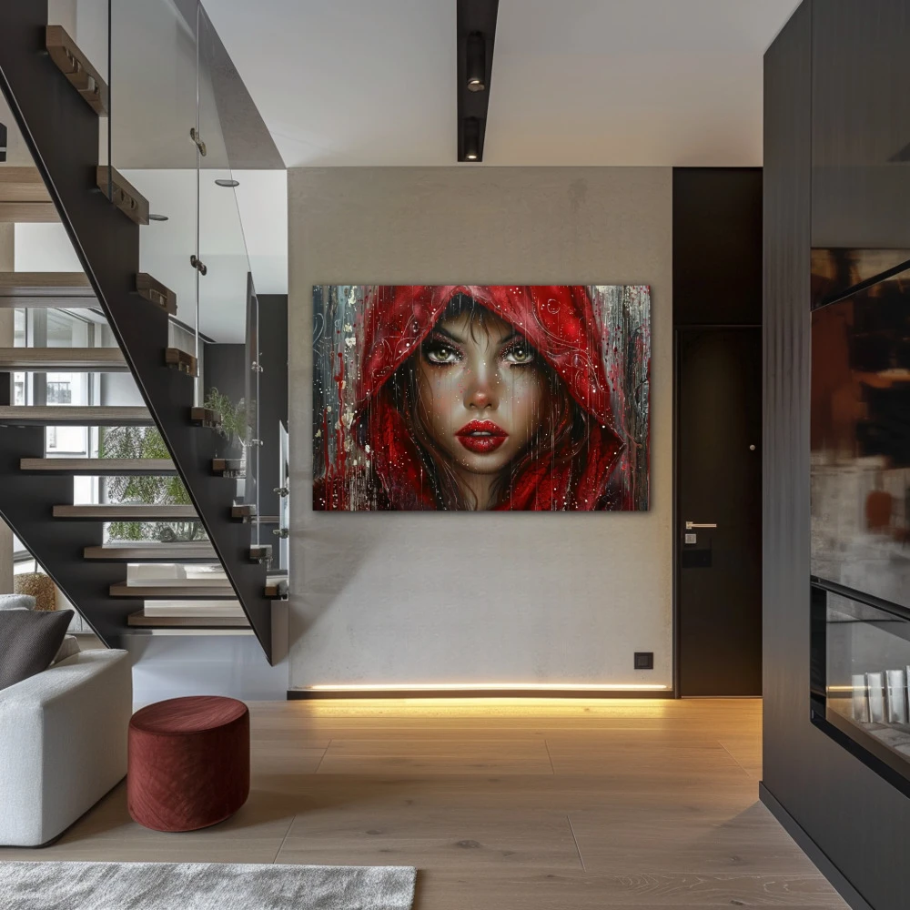 Wall Art titled: The Red Queen in a Horizontal format with: Grey, Brown, and Red Colors; Decoration the Staircase wall