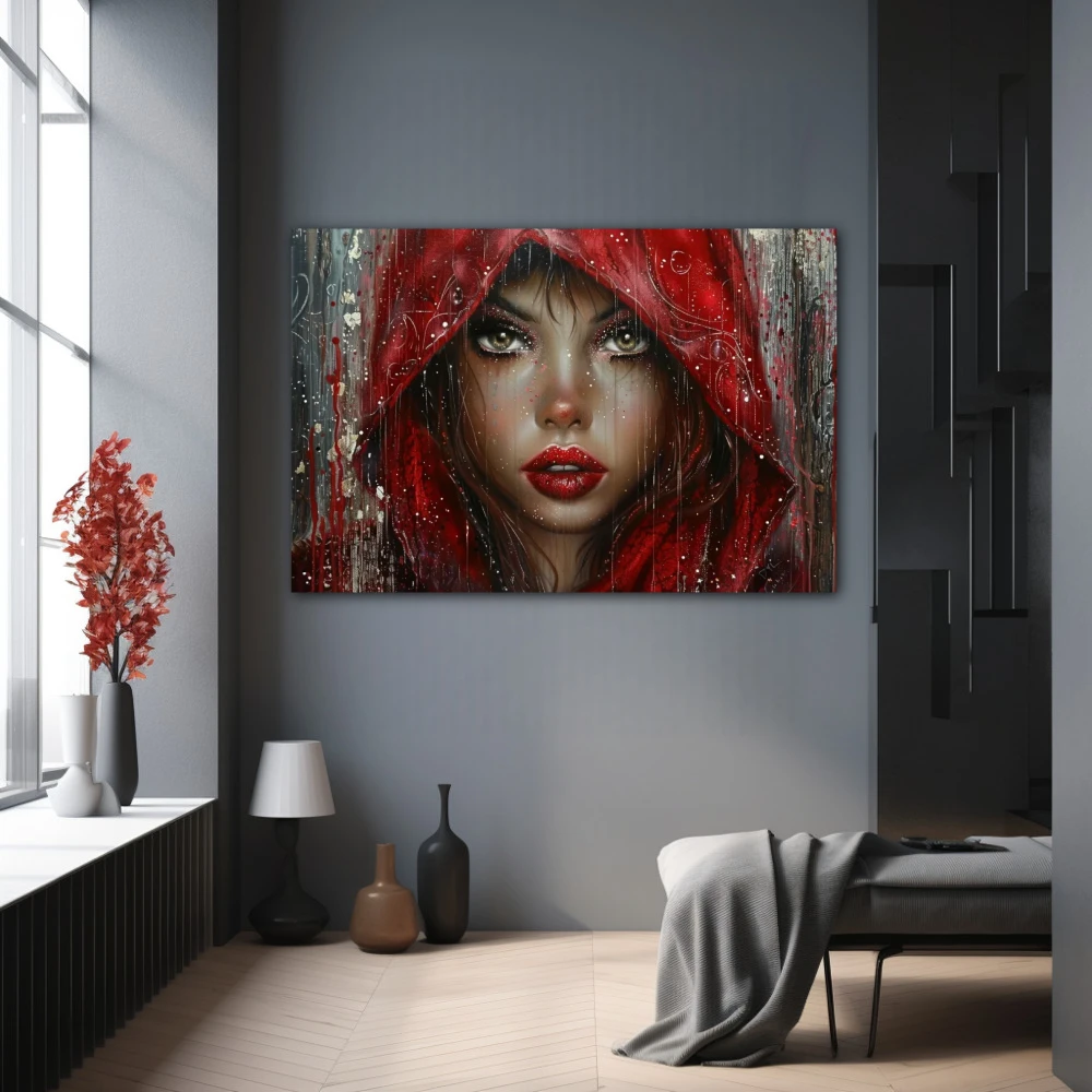Wall Art titled: The Red Queen in a Horizontal format with: Grey, Brown, and Red Colors; Decoration the Grey Walls wall