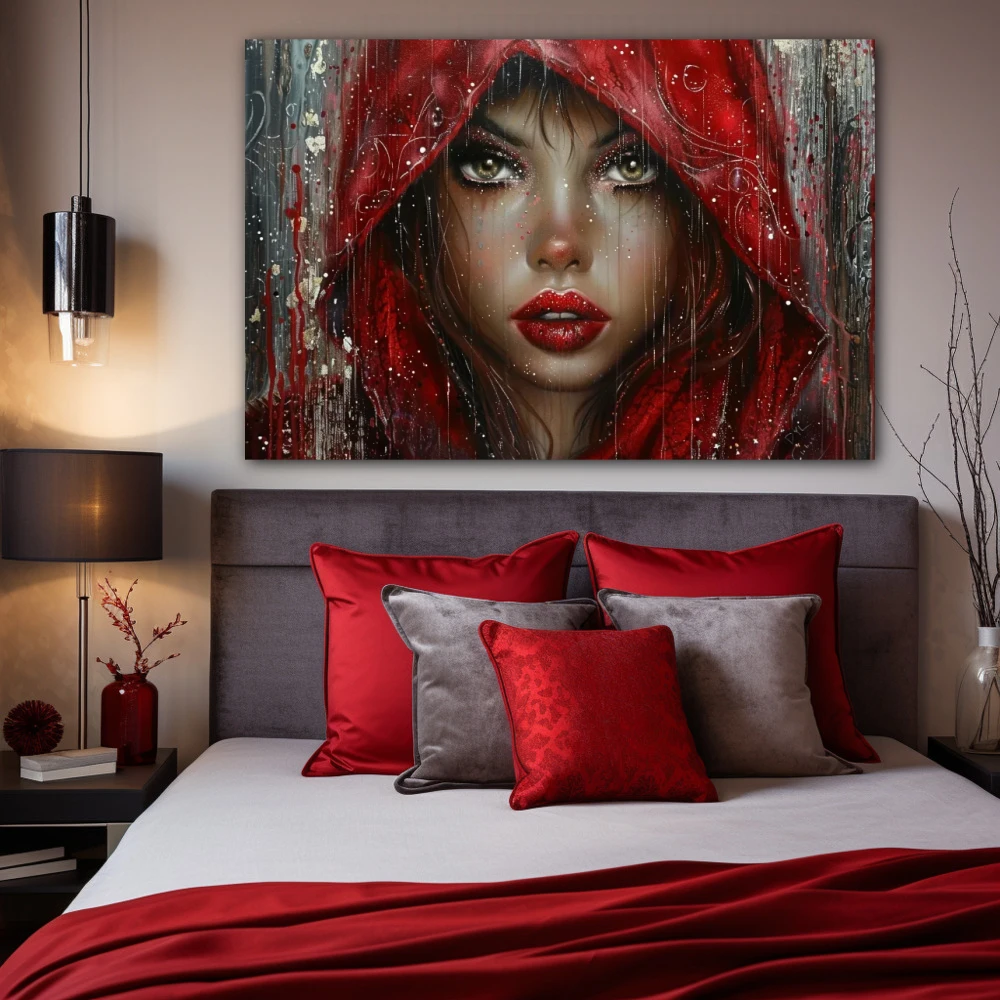Wall Art titled: The Red Queen in a Horizontal format with: Grey, Brown, and Red Colors; Decoration the Bedroom wall