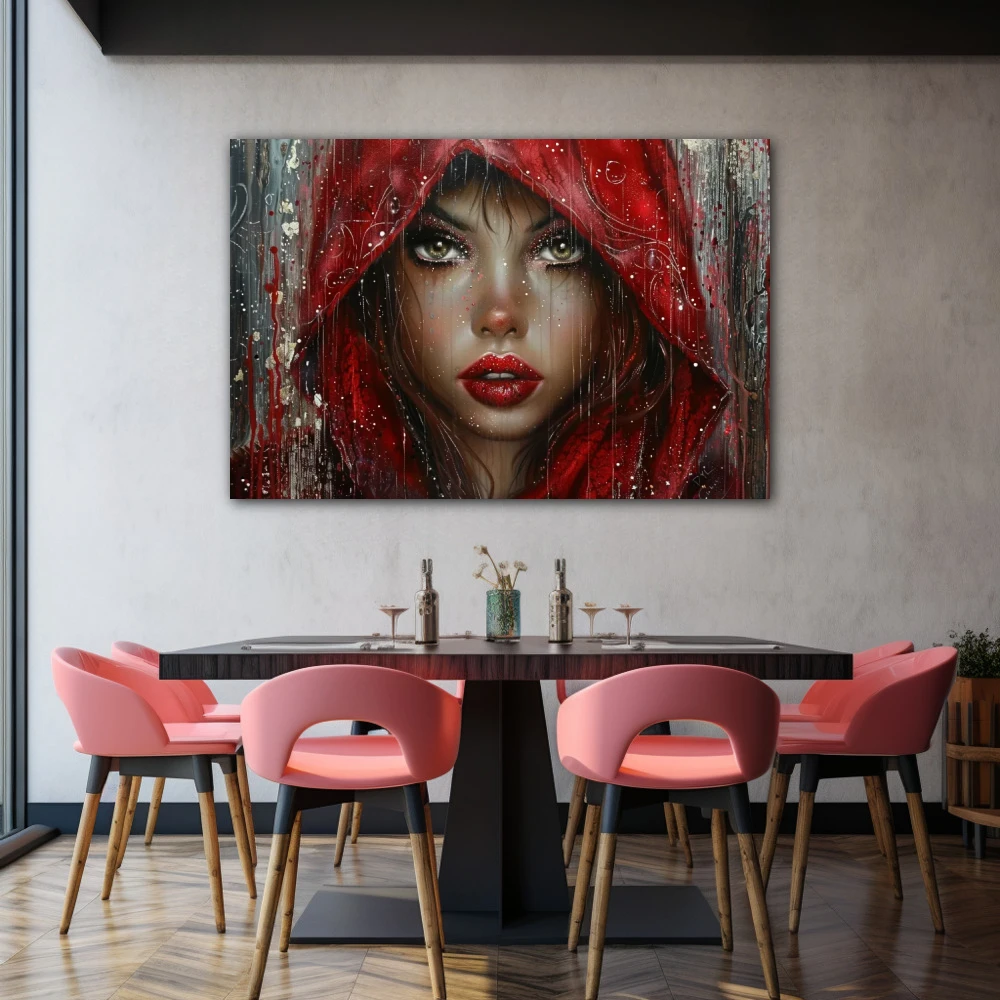Wall Art titled: The Red Queen in a Horizontal format with: Grey, Brown, and Red Colors; Decoration the Restaurant wall