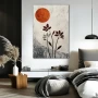 Wall Art titled: Red Sun, Silent Dreams in a Vertical format with: white, Grey, and Orange Colors; Decoration the Bedroom wall
