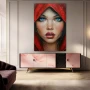 Wall Art titled: Infinite Horizon Eyes in a Vertical format with: Blue, Red, and Beige Colors; Decoration the Sideboard wall