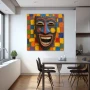 Wall Art titled: Mosaic of Joy in a Square format with: Yellow, Blue, Orange, and Vivid Colors; Decoration the Kitchen wall