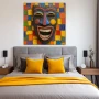 Wall Art titled: Mosaic of Joy in a Square format with: Yellow, Blue, Orange, and Vivid Colors; Decoration the Bedroom wall