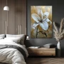 Wall Art titled: Petals Over Gold in a Vertical format with: white, and Golden Colors; Decoration the Bedroom wall