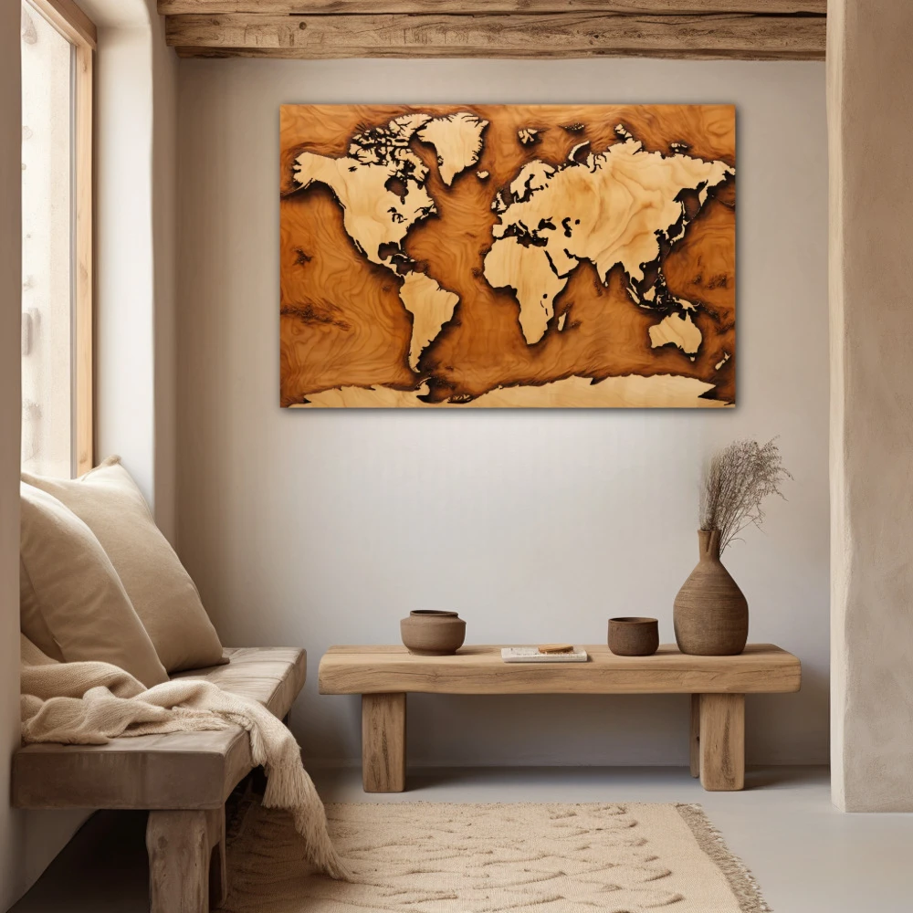 Wall Art titled: The Earth is Flat in a Horizontal format with: Brown, and Beige Colors; Decoration the Beige Wall wall