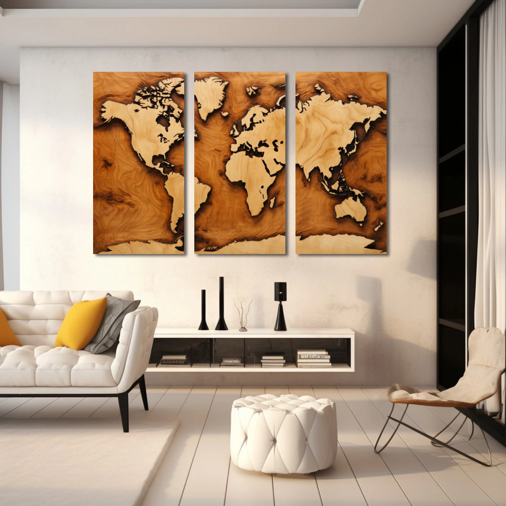 Wall Art titled: The Earth is Flat in a Horizontal format with: Brown, and Beige Colors; Decoration the White Wall wall