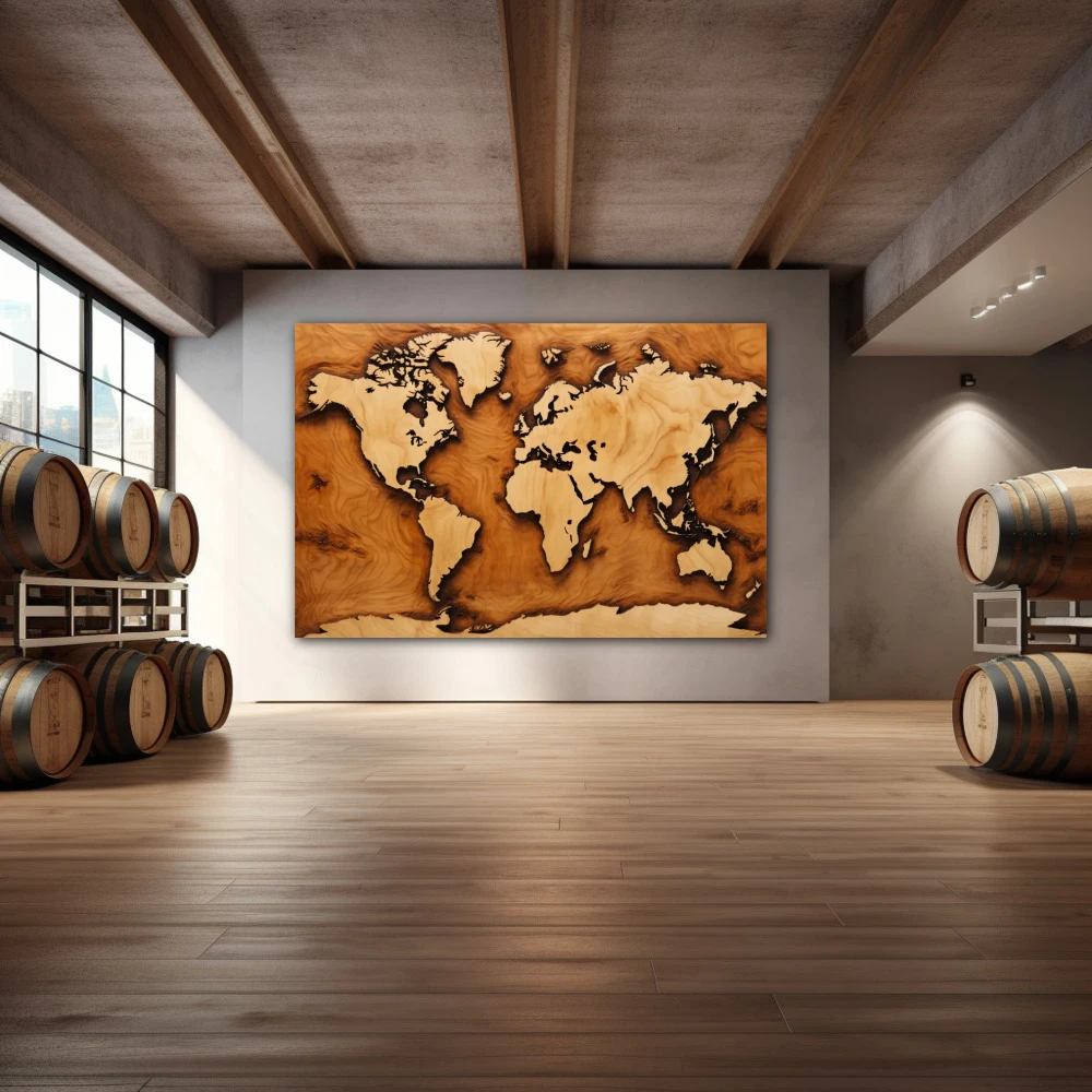 Wall Art titled: The Earth is Flat in a Horizontal format with: Brown, and Beige Colors; Decoration the Winery wall