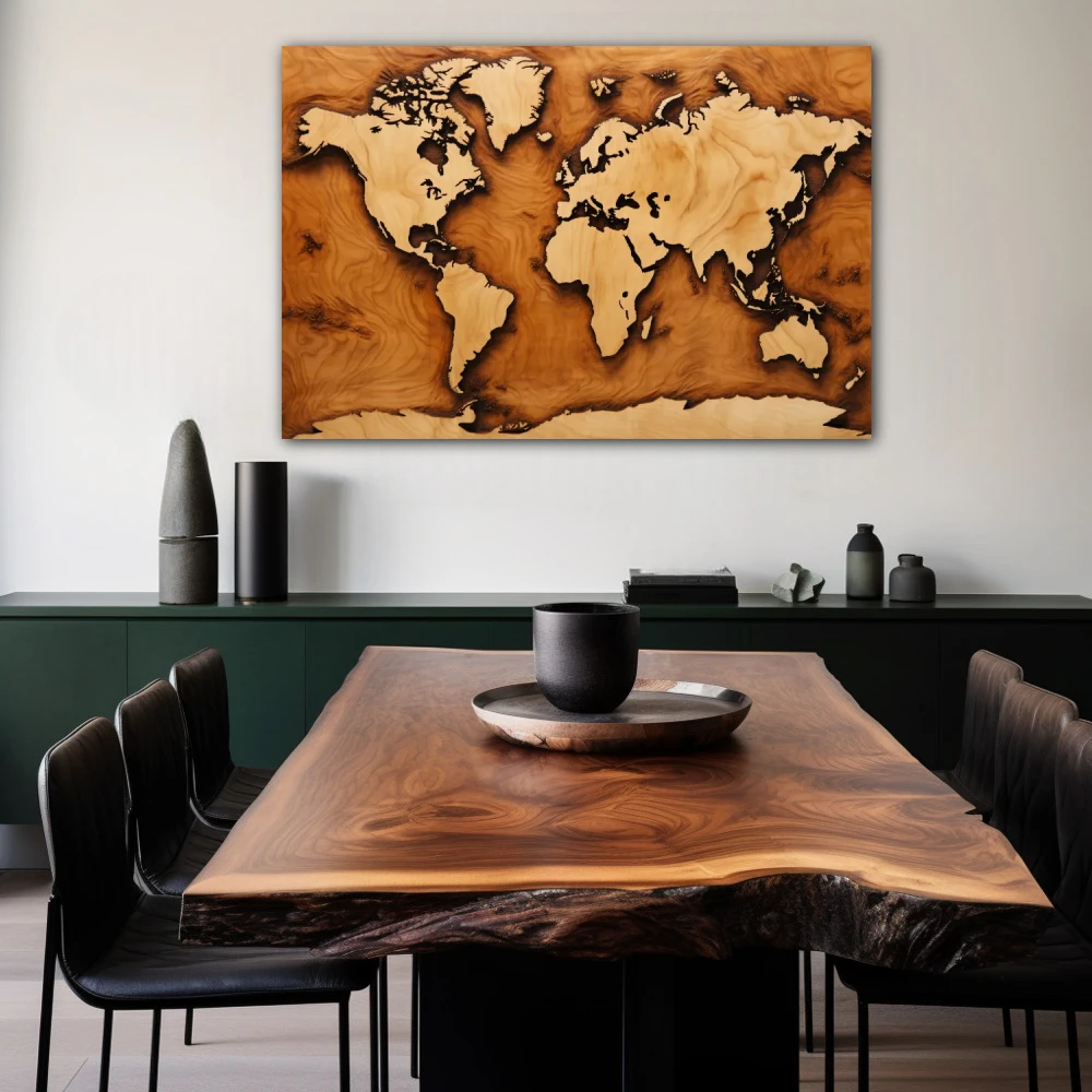 Wall Art titled: The Earth is Flat in a Horizontal format with: Brown, and Beige Colors; Decoration the Living Room wall