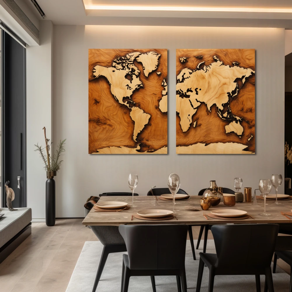 Wall Art titled: The Earth is Flat in a Horizontal format with: Brown, and Beige Colors; Decoration the Living Room wall