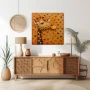 Wall Art titled: Dreams of a Loving Giraffe in a Square format with: Brown, Orange, and Red Colors; Decoration the Sideboard wall