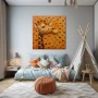 Cuadro Sueños de Jirafa Amorosa en formato cuadrado con colores Marrón, Naranja, Rojo; Decorando pared de Dormitorio Infantil