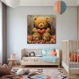 Wall Art titled: Velvet Hugs in a Square format with: Brown, Orange, and Red Colors; Decoration the Baby wall
