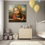 Wall Art titled: Little Gioconda in a Square format with: Blue, Brown, and Mustard Colors; Decoration the Baby wall