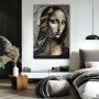 Wall Art titled: Cubist Mona in a Vertical format with: Grey, and Monochromatic Colors; Decoration the Bedroom wall