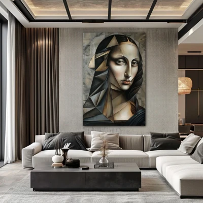 Wall Art titled: Cubist Mona in a  format with: Grey, and Monochromatic Colors; Decoration the Living Room wall