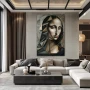 Wall Art titled: Cubist Mona in a Vertical format with: Grey, and Monochromatic Colors; Decoration the Living Room wall