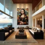 Wall Art titled: The Polyhedral Gioconda in a Vertical format with: Golden, and Brown Colors; Decoration the Living Room wall