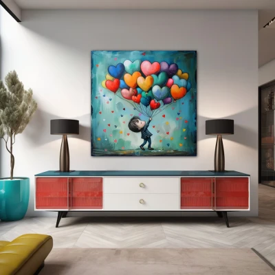 Wall Art titled: Rainbow of Infant Promises in a  format with: Blue, Orange, and Red Colors; Decoration the Sideboard wall