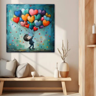 Wall Art titled: Rainbow of Infant Promises in a  format with: Blue, Orange, and Red Colors; Decoration the Beige Wall wall