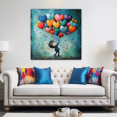 Wall Art titled: Rainbow of Infant Promises in a  format with: Blue, Orange, and Red Colors; Decoration the Above Couch wall