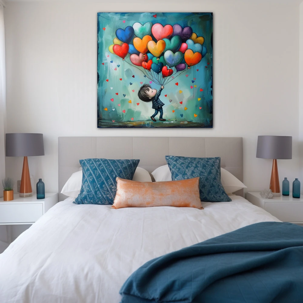 Wall Art titled: Rainbow of Infant Promises in a Square format with: Blue, Orange, and Red Colors; Decoration the Bedroom wall