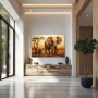 Wall Art titled: Guardians of the African Savanna in a Horizontal format with: Yellow, Brown, and Beige Colors; Decoration the Entryway wall