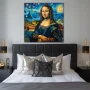 Wall Art titled: Starry Gioconda in a Square format with: Yellow, and Blue Colors; Decoration the Bedroom wall