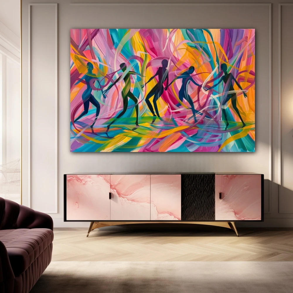 Wall Art titled: Emanations of Vitality in a Horizontal format with: Purple, Violet, and Pastel Colors; Decoration the Sideboard wall