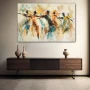 Wall Art titled: Swirls of Being in a Horizontal format with: Brown, Beige, and Pastel Colors; Decoration the Sideboard wall