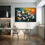 Wall Art titled: Flights at Dawn in a Horizontal format with: Yellow, and Blue Colors; Decoration the Kitchen wall