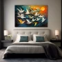 Wall Art titled: Flights at Dawn in a Horizontal format with: Yellow, and Blue Colors; Decoration the Bedroom wall