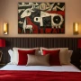 Cuadro Armonía Disruptiva en formato horizontal con colores Gris, Negro, Rojo; Decorando pared de Habitación dormitorio