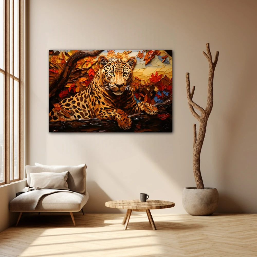 Wall Art titled: Wild Elegance in a Horizontal format with: Brown, and Orange Colors; Decoration the Beige Wall wall