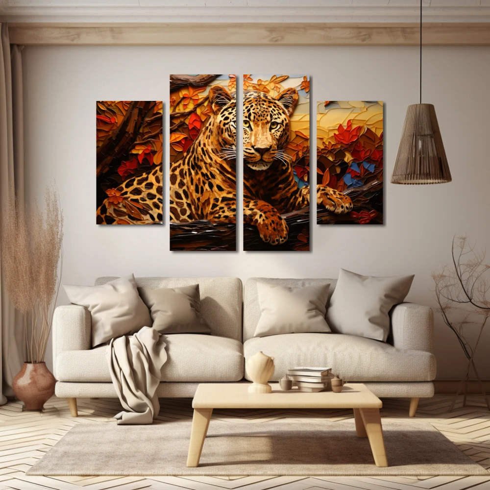Wall Art titled: Wild Elegance in a Horizontal format with: Brown, and Orange Colors; Decoration the Beige Wall wall