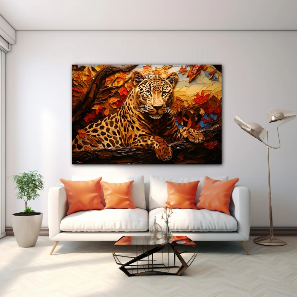 Wall Art titled: Wild Elegance in a Horizontal format with: Brown, and Orange Colors; Decoration the White Wall wall