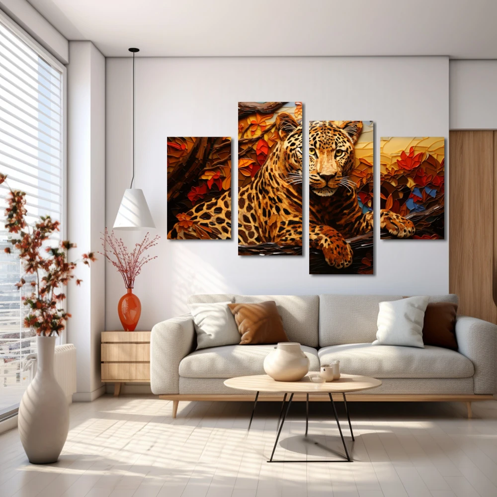 Wall Art titled: Wild Elegance in a Horizontal format with: Brown, and Orange Colors; Decoration the White Wall wall