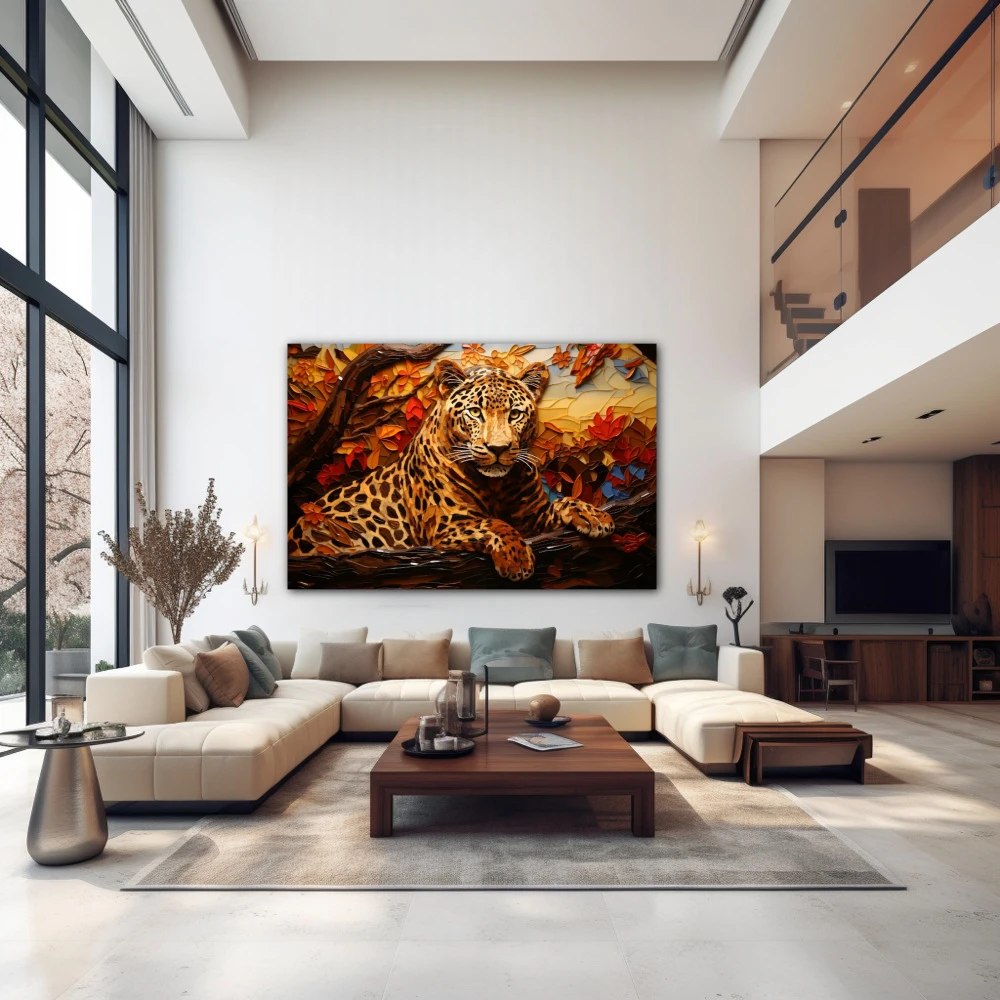 Wall Art titled: Wild Elegance in a Horizontal format with: Brown, and Orange Colors; Decoration the Above Couch wall