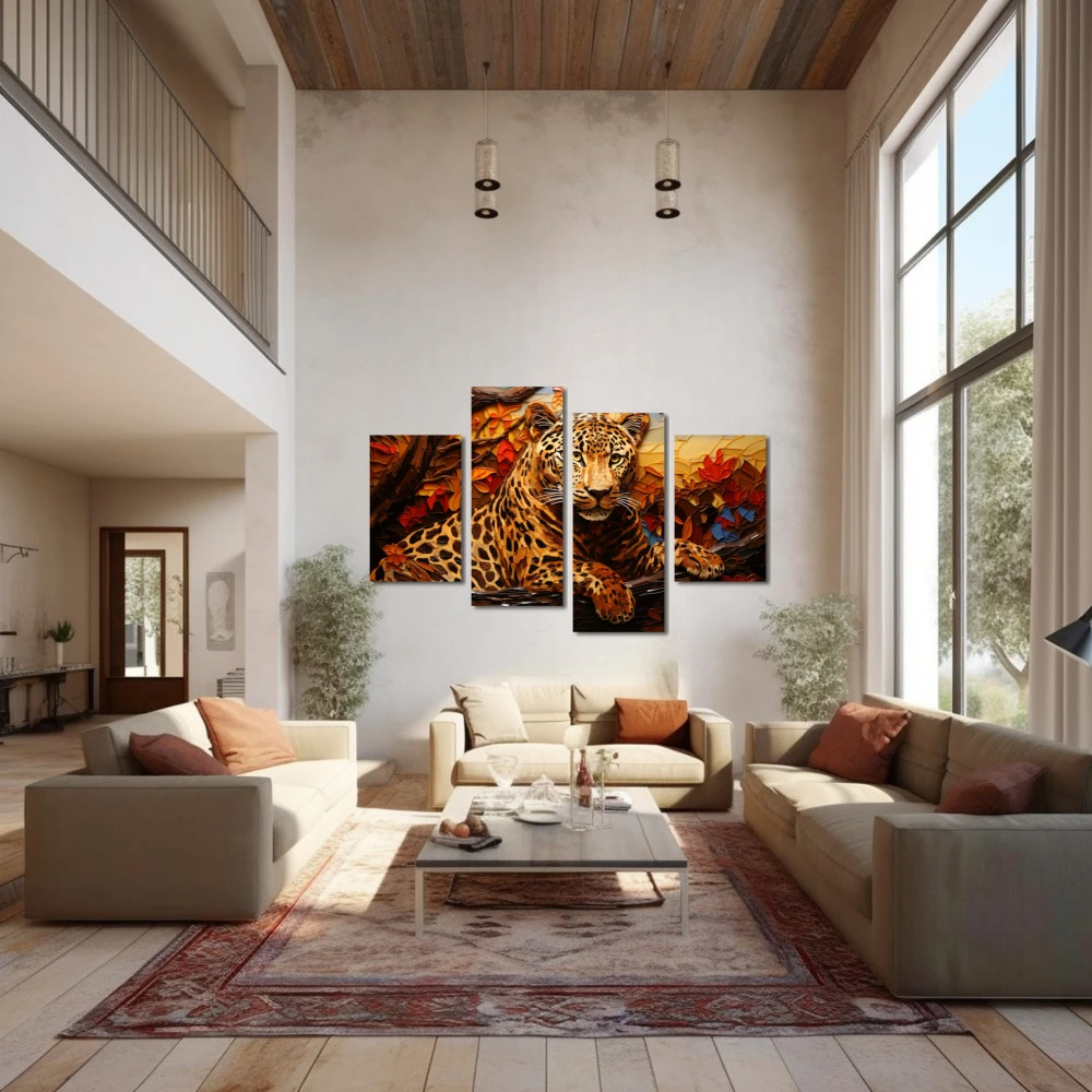 Wall Art titled: Wild Elegance in a Horizontal format with: Brown, and Orange Colors; Decoration the Above Couch wall