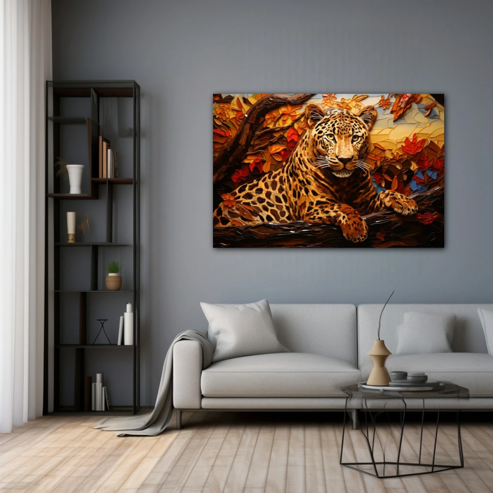 Wall Art titled: Wild Elegance in a Horizontal format with: Brown, and Orange Colors; Decoration the Grey Walls wall