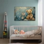 Wall Art titled: Bear Among Eternal Butterflies in a Horizontal format with: Blue, white, and Brown Colors; Decoration the Baby wall