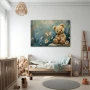 Wall Art titled: Bear Among Eternal Butterflies in a Horizontal format with: Blue, white, and Brown Colors; Decoration the Nursery wall