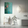 Wall Art titled: Resilience of Bamboo in a Vertical format with: Sky blue, and Pink Colors; Decoration the Bathroom wall