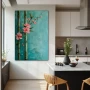 Wall Art titled: Resilience of Bamboo in a Vertical format with: Sky blue, and Pink Colors; Decoration the Kitchen wall