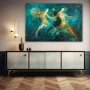 Wall Art titled: Synchronized Souls in a Horizontal format with: Yellow, Blue, and Sky blue Colors; Decoration the Sideboard wall